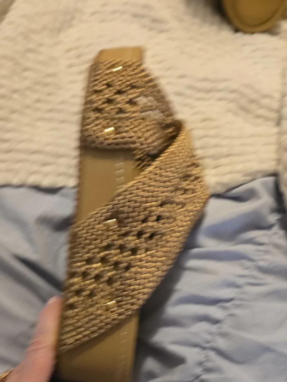 Comfort Cross‑Strap Woven Slide Sandal in Tan
